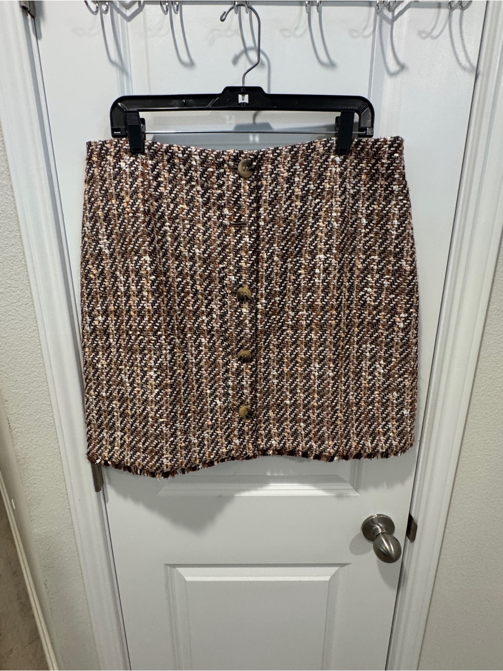 Ann Taylor Brown Tweed gold Textured Button-Front Women’s Skirt